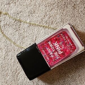 Betsy Johnson Vinyl Paint The Town Pink Nail Polish Crossbody Clutch Purse Bag